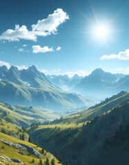 Obraz premium 3D bright landscape with mountains created with generative AI