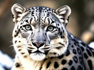 Naklejka premium Capturing the Elusive: A Cinematic Photo of a Snow Leopard in Peaceful Calmness