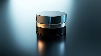 A sleek, modern cylindrical container with distinct layers and a reflective surface.