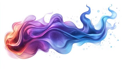 Fototapeta premium Iridescent flame design in shades of purple and blue, isolated on white, smooth and glossy