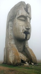 Fototapeta premium Imposing broken statue in fog.