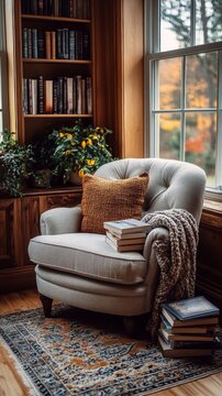 Cozy reading nook by the window.