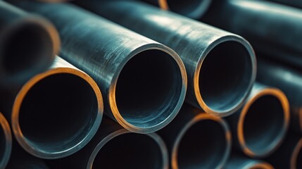 Steel Pipes Stacked in Industrial Setting