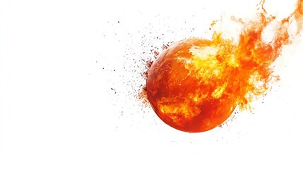 Planet Earth on fire climate crisis concept detailed globe fiery impact isolate white background