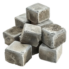 Stack of concrete cubes, isolated on white background, transparent background