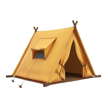 Yellow camping tent with a window, isolated on white background, transparent background