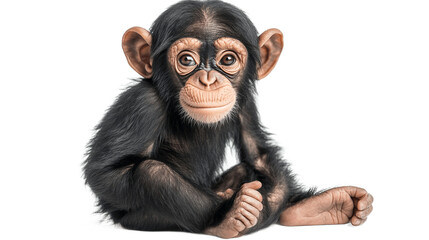 Naklejka premium Young chimpanzee sitting isolated on transparent background