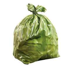 Green garbage bag, isolated on white background, transparent background