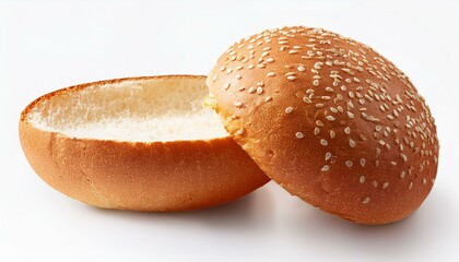 open burger bun on white background