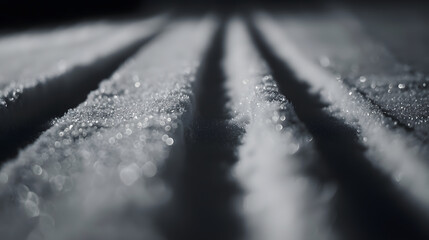 A close-up shot of freshly fallen snow showcasing intricate textures and sparkles.