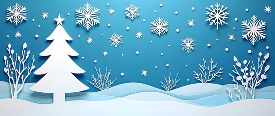Winter Wonderland Christmas Scene with Snowflakes and Pine Tree - 2025