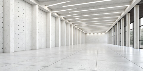 Fototapeta premium a large, empty room with a minimalist design. The walls and floor are made of concrete, giving the space a clean and industrial look.