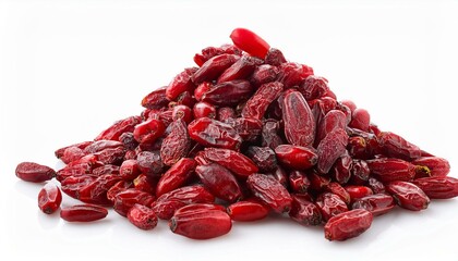 pile of dried barberries close up on a white background isolated