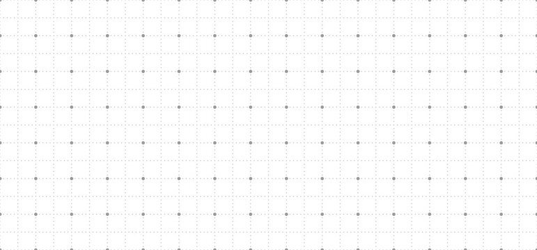 Coordinate grid background. Seamless gray grid pattern with large and small dots, creating a geometric digital design. Seamless cage pattern for a notebook