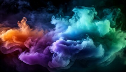 Obraz premium immense blue green violet and orange smokewolken in the dark