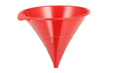 Red plastic funnel, cut out