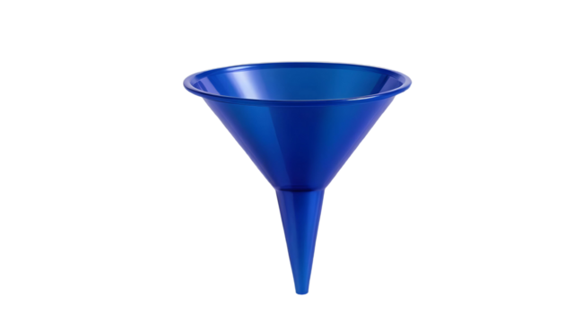 Blue plastic funnel, cut out