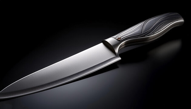 Stainless steel knife, isolated on a dark black