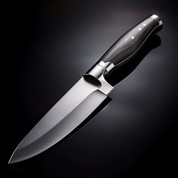 Stainless steel knife, isolated on a dark black
