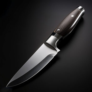 Stainless steel knife, isolated on a dark black