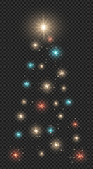Art & IlluMulticolored shiny bokeh lights and sparkling stars. Christmas tree on a transparent background.   colored Christmas tree. Vector isolated illustration on a transparent background. Nestratio