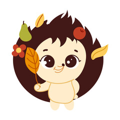 Fall hedgehog clipart. Cute autumn animal character. Hand drawn vector illustration in flat style