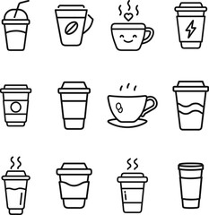 Coffee Cup Icons Takeout, Hot, Cold, Energy, Love