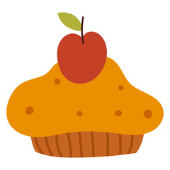 Apple pie hand drawn cartoon illustration. Flat style design, isolated vector. Kids autumn, fall print element, seasonal menu, cooking, baking, food