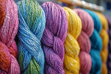 Crafting Supplies: A Variety of Colored Yarn Ready for Knitting and Crochet.