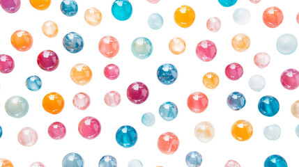 Colorful marbles arranged in a random pattern on a transparent background