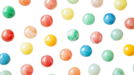 Colorful marbles arranged in a random pattern on a transparent background