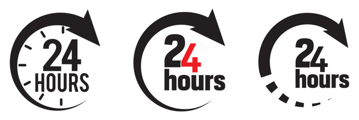 24 hour assistance icons. 24 hours 7 days in week support icons. Vector images