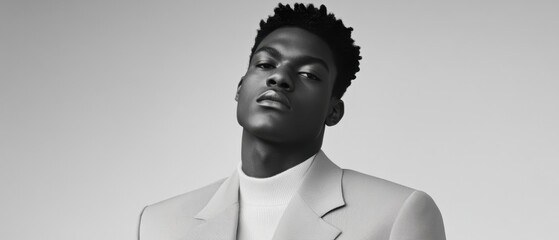 Black and white fashion editorial showcasing minimalistic style in a monochrome aesthetic sleek fabrics and striking poses against neutral backgrounds for timeless elegance