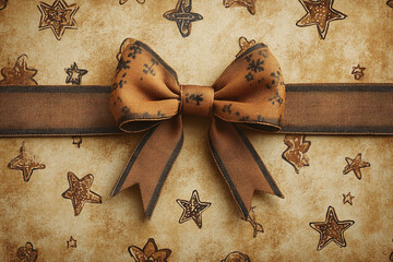 Fun gingerbread pattern background adorned with a warm brown bow.