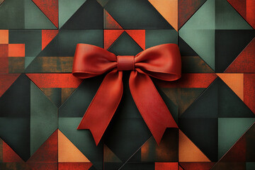 Modern geometric pattern background in red and green with a sleek bow.