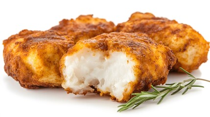 Food, Cod Fish Cake, Realistic Photo, White Background, Wallpaper, Smartphone Cover and Screen, PC, Laptop, 9:16 and 16:9 Format