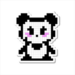  Pixel art for print on different product, social media communication. Cute panda bear isolated vector illustration on white background.