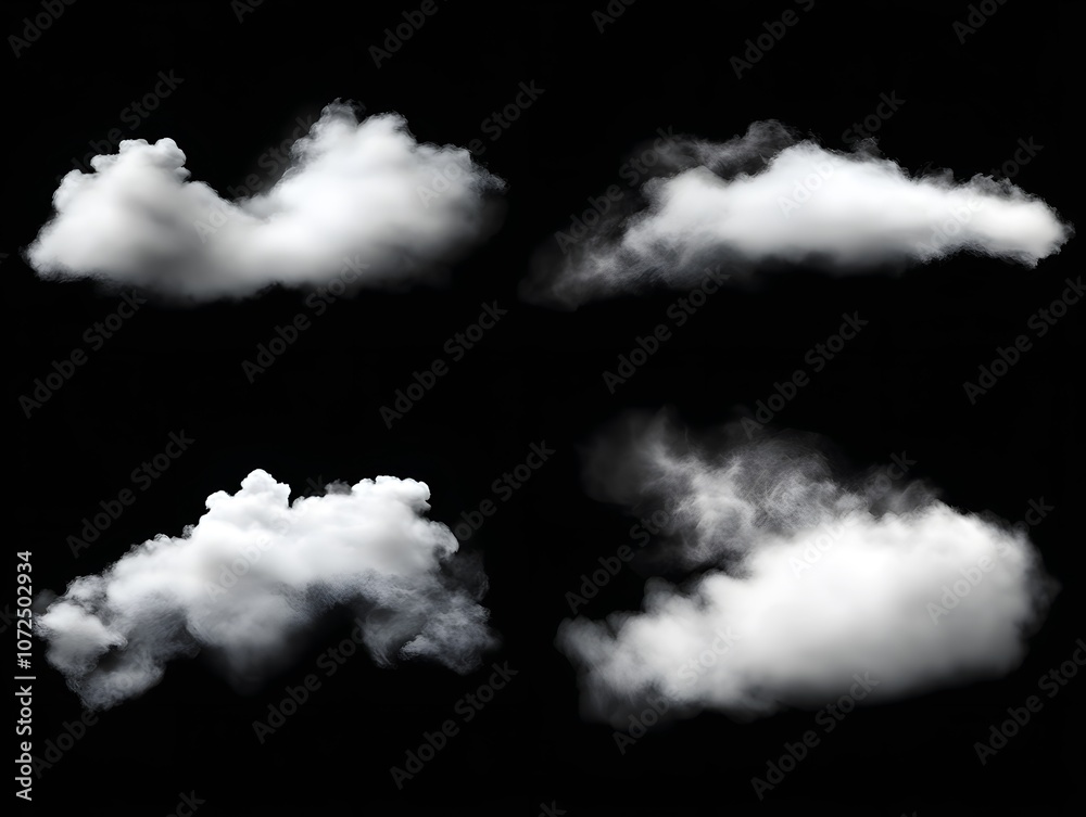 Poster set realistic cloud fog isolated on black background