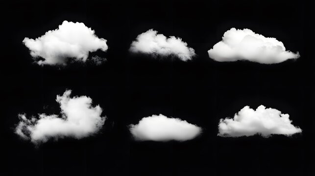 Set realistic cloud fog isolated on black background