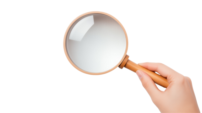 Set of A hand holding a magnifying glass, isolated on a transparent background, cutout PNG file