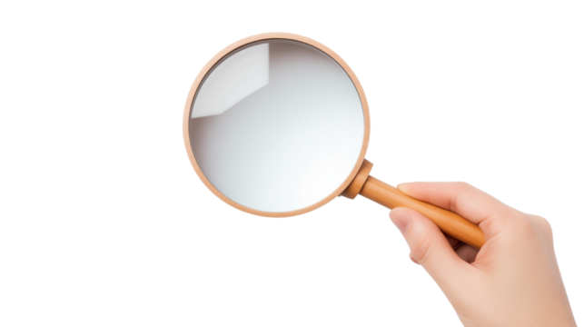 Set of A hand holding a magnifying glass, isolated on a transparent background, cutout PNG file