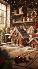 Fototapeta premium Gingerbread Houses Cozy Kitchen Christmas Baking Decor