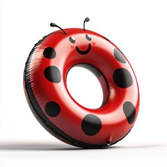 Obraz premium Cheerful ladybug inflatable swim ring perfect for children's summer fun by the pool