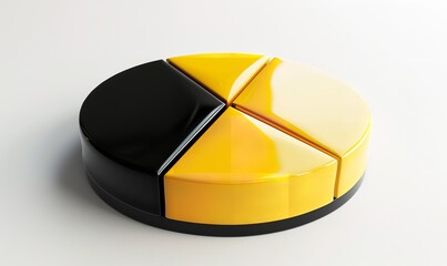 Fototapeta premium Three-dimensional pie chart in black and yellow on a white basis. Company disbanded, Generative AI.