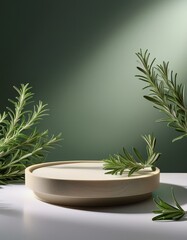 Wooden podium with rosemary