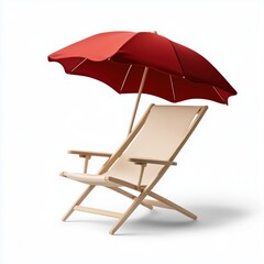 Classic beach chair with vibrant red umbrella providing shade for relaxing summer days