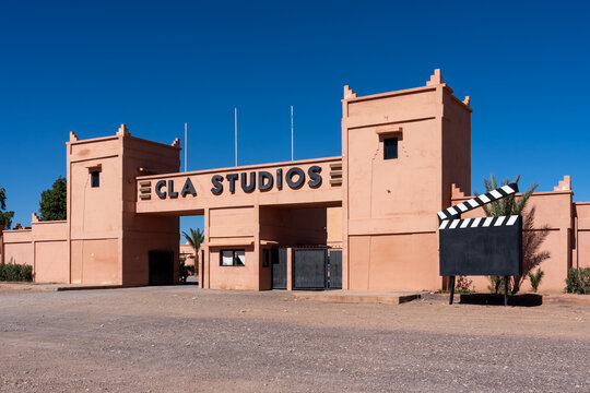 Ouarzazate, Morocco - October 30, 2024: A entrance to CLA Studios in Ouarzazate, Morocco. CLA Studios is a movie studio. 
