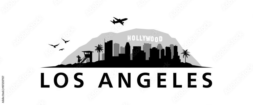 Fototapete Los Angeles skyline Fondo de silueta del horizonte de la ciudad de Los Ángeles