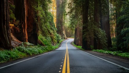 Obraz premium scenic road in redwood national forest