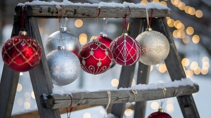 Elegant red silver gold Christmas baubles festive feel decoration holiday celebration